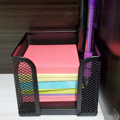 Suwimut 4 Pack Mesh Memo Holder, Black Metal Sticky Note Holder for Pen, Pencil, Paperclip, Office Home School Organizer