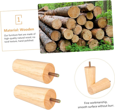 4pcs NUOBESTY Solid Wood Furniture Legs Natural Tapered Replacement Sofa Table Cabinet Feet with Floor Protection Pads