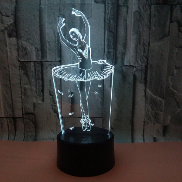 WMH 3D Ballet Dancer Night Light Touch Table Desk Optical Illusion Lamps 7