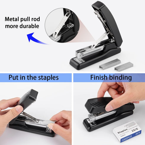 IMLIKE Desktop Office Stapler with 2000 staples, Half Strip, 25 Sheets Capacity, Metal Construction, Black, 2-pack