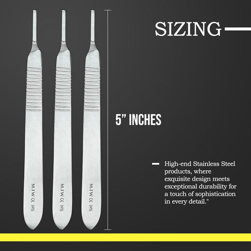 Scalpel Handle No.3 Set of 3 Pcs Stainless Steel Crafting Handle No.3 for Wood Art, Card Making, Sculpting