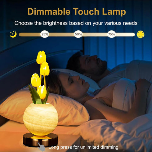 Verdzo 3-Colour Dimming, Tulip Flower Lamp, Cute Tulips Artificial Flowers Desk Lamp with Infinitely Rechargeable