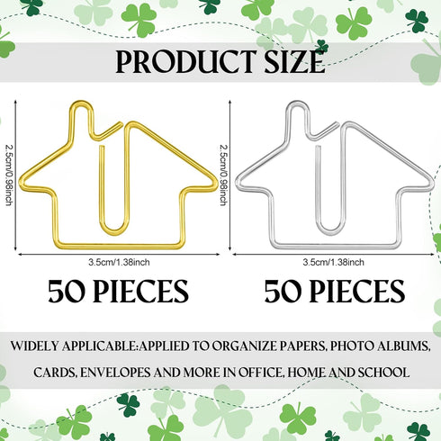 Yeaqee 100 Pcs House Shaped Paper Clips, Gold Silver Fun Bookmarks for Real Estate Agents