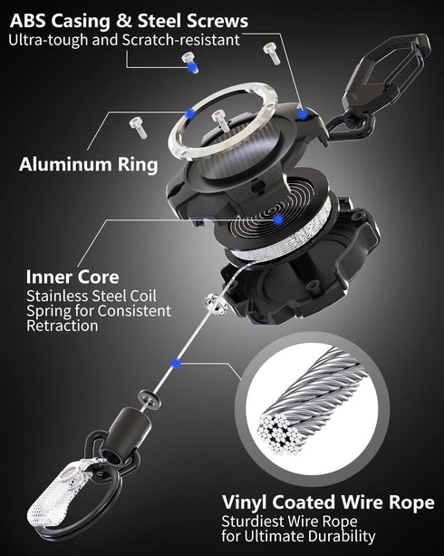 LIUGX Retractable Keychain, Heavy Duty Carabiner Key Chains, Tactical ID Badge Reel with 31.5” Wire Rope
