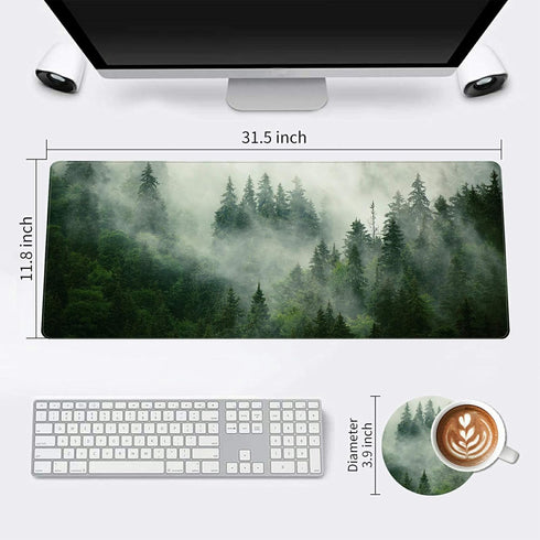 Extended Large Mouse Pad, Functional Desk Pad with Stitched Edges, XXL Mouse Pad Large (31.5x11.8 Inch) w/Brilliant Design, Desk Mat Keyboard Pad Non Slip Base Gaming Mousepad - Forests by RYUITHDJP