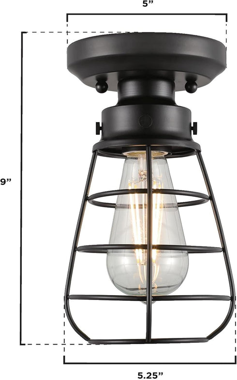6130700 5 Inch, Westinghouse Bandera Vintage-Style One Light Semi-Flush Mount Ceiling Fixture, Matte Black Finish, Cage