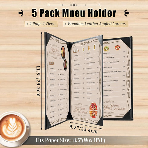 8.5" 11" Pack 5 4 (5, 4 (8.5 11 inch)) Restaurant Menu Covers Holders x | of Synthetic Leather Triple Fold Panels View