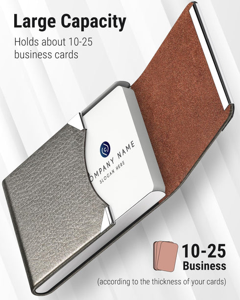 MaxGear Business Card Holder, PU Leather & Stainless Steel Case for Men or Women, RFID Blocking, Gray
