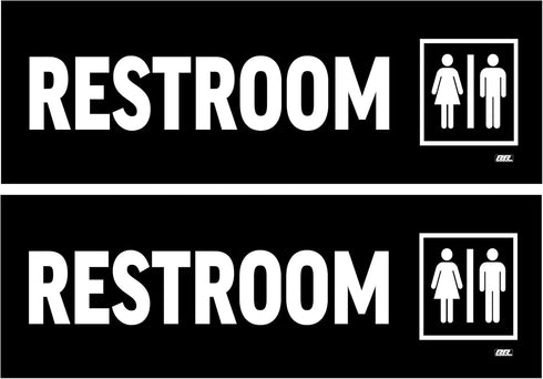 Rogue River Tactical 2 Pack Unisex Restroom Bathroom Door Sticker Set – Warning Sign, 9x3 Inch Vinyl Decal for Indoor