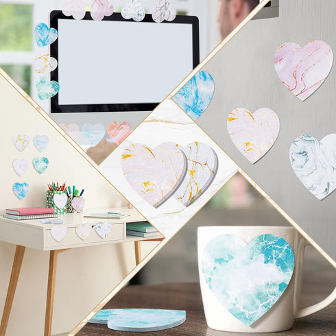 Teling 24 Pcs Valentine's Day Heart Shaped Sticky Notes Pad, Cute Fun Colorful Sticking Power Memo Pads