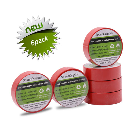 Electrical Tape Red, 6 Pack, 3/4-Inch by 30 Feet, 600V Dustproof Adhesive for Home Vehicle Wiring