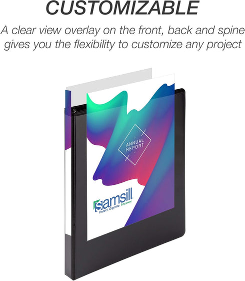 Samsill Durable 0.5 Inch D Ring Binder, Customizable Clear View Binder, Black, Made in the USA, Holds 125 Pages