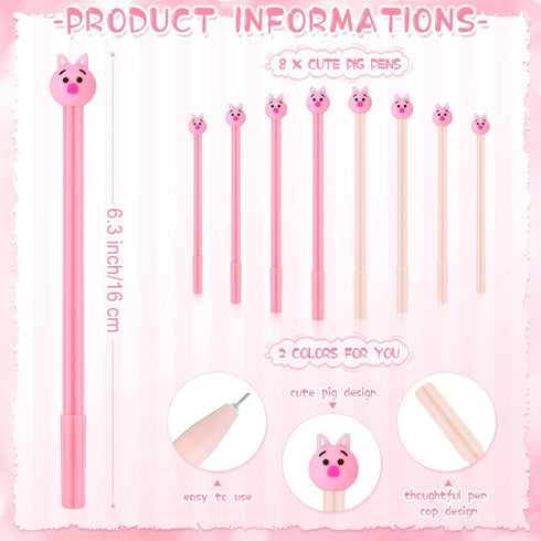 Kosiz 11 Pcs Pig Gifts - 8 Pcs Pig Gel Pens & 3 Pcs Pig Spiral Notebook, Cute Pig Stationary Gift for Women Girls
