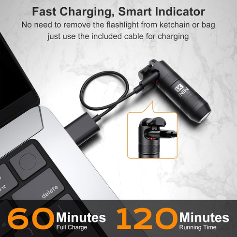 BBSDA 100 IPX6, Mini Keychain Flashlight Instant On Pull to Light, Lumens Tiny EDC Flash Light, USB-C Rechargeable