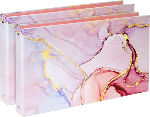Legal-Size Binders for 8.5 x 14 Paper, 1 Inch 3 Ring Binder, Landscape Spreadsheet with Elastic Cord, Pink Marble, 2