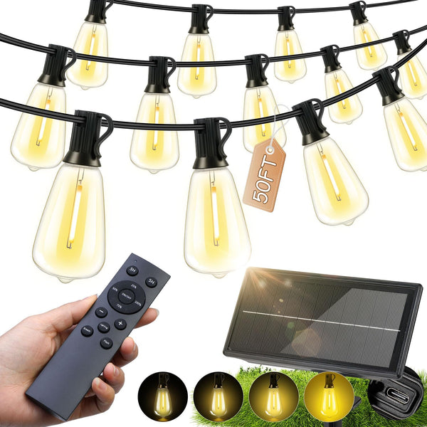 FUANXIEI Solar Lights Outdoor Waterproof: ST38 50FT 15M Shatterproof Bulbs Patio Lights -
