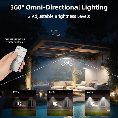 1-to-2 Solar Shed Lights, Solar Pendant Lights, Outdoor Hanging Lights with Remote & Dusk to Dawn, Waterproof for Shed
