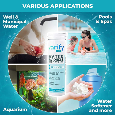 Varify Water Hardness Test Kit - Water Testing Kit for Home, Drinking, Well, Spa, Swimming Pool, 150 Strips