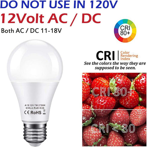 12V LED Light Bulb 60Watt Equivalen E26 7W 630Lm 12 Volt Low Voltage Lights AC/DC 11-18V A19-12volt RV Marine Boat Landscape Lighting- 6 Pack(2700K Warm White) by BAYSHE