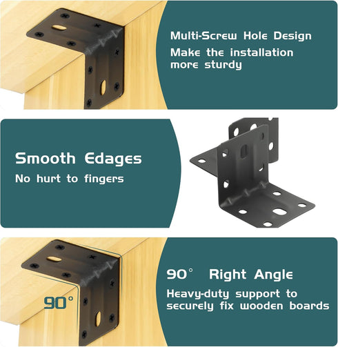 30PCS 90 (2X2 Alise Black L Brackets for Shelves, Heavy Duty Metal Shelf Brackets Corner Bracket, Degree Joint Right