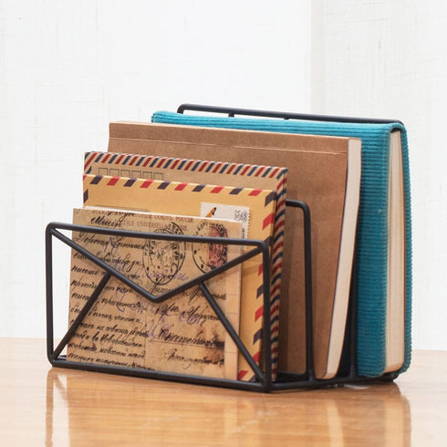 MyGift 3 Slot Modern Black Metal Wire Desk Mail Sorter with Envelope Design for Compact Storage Organizer