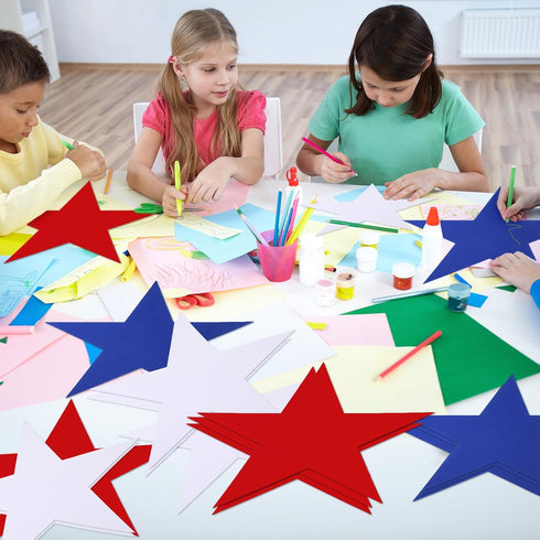 Ctosree 120 Pcs 12 Inch Large Double Sided Patriotic Star Cutouts Paper Red White Blue for 4th of July Classroom