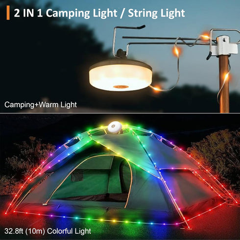 MDCMLKS 4 1 8 32.8FT Camping String Lights, in Portable Camping Light Rechargeable, Lighting Modes, USB Charging, Quick