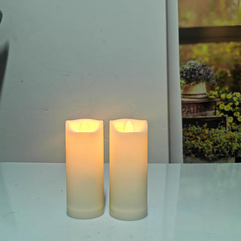 2"x 5" Set 2 LED Flameless Candles with Timer Battery Operated Outdoor LED Lights Fake Flickering Waterproof Candles