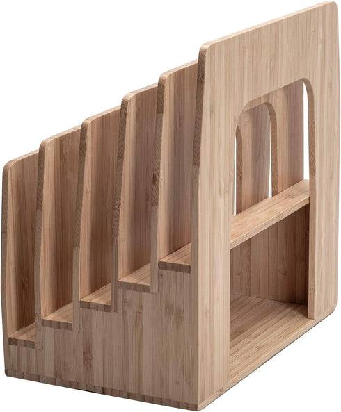 MobileVision Bamboo Multi Device Inclined Organizer - Upright Sections for Smartphones, Tablets, Laptops, 5 Slots