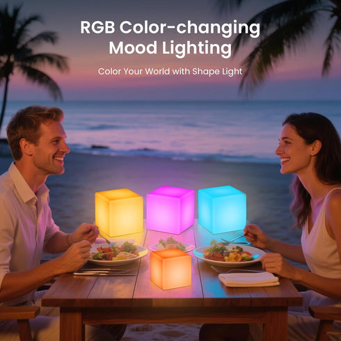 7-inch 16 IP65 Dimming LOFTEK LED Cube Lights, Rechargeable RGB Colors Tesseract Cube, Cordless with Remote Control