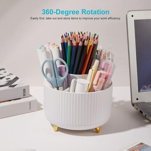 Desk Pencil Pen Holder, 5 Slots 360 Degree Rotating Desk Pen Organizers for Desk Desktop Storage Stationery Supplies Cup Pot for Office School Home Art Supply White by Lolocor