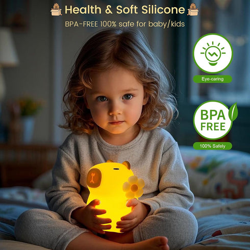 7-Color 3-Level Dimmable WarmLight, 30Min 100% Capybara Night Light, Nursery Lamp, RGB & Tap Control, Timer, Safe &Soft