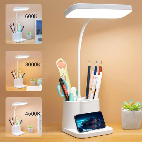 3 Desk Lamp Foldable Reading Lamp With Pen Holder, Grade Light Adjustment, Led Table Lamp Plug-In Night Light