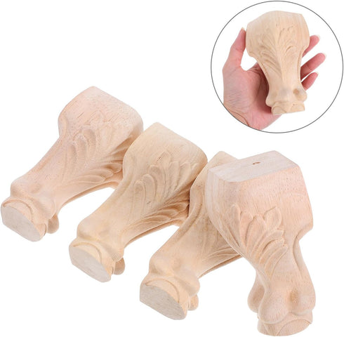4pcs 12x6cm Kisangel Solid Wood Furniture Legs Carved Replacement Wooden Feet for Sofa Cabinet Table Desk Tv Stand DIY