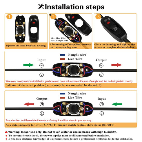 5 Pcs Inline Switch, Black Cord Appliance Button ON OFF for Lamp, Rated 10A 250V, Replacement Control Wiring
