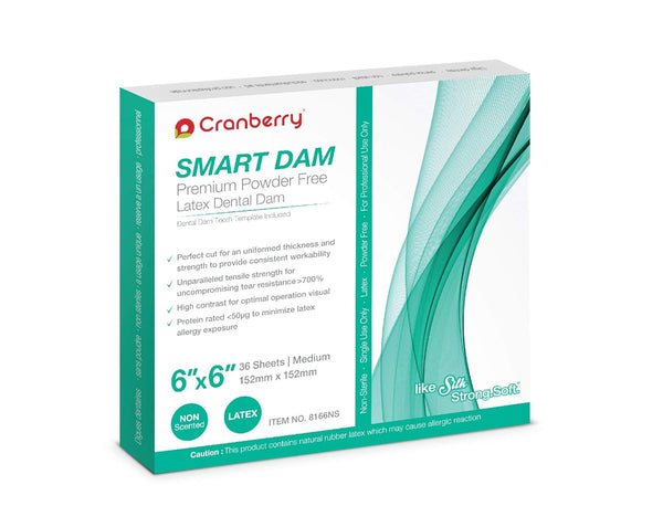 Cranberry USA CR8166NS Smart Dam, Latex Powder-Free, Unscented, Blue, 6" x 6", Pack of 36