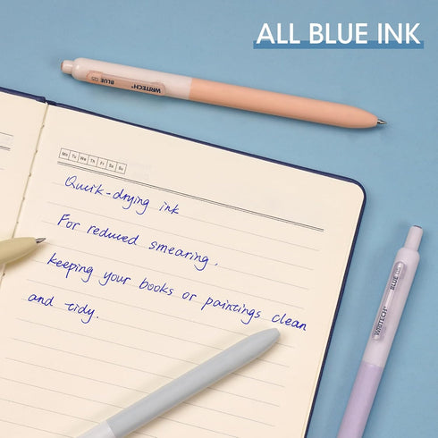 WRITECH Gel Pens Fine Point 0.5mm Blue Ink Silent Click Extra Fine, 8ct Non Bleed for Smooth Writing Journaling