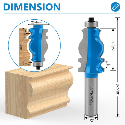 2Pcs Set 1/2 Inch Newdeli Architectural Molding Router Bit Shank Picture Frame Decorative Router Bits for Crown