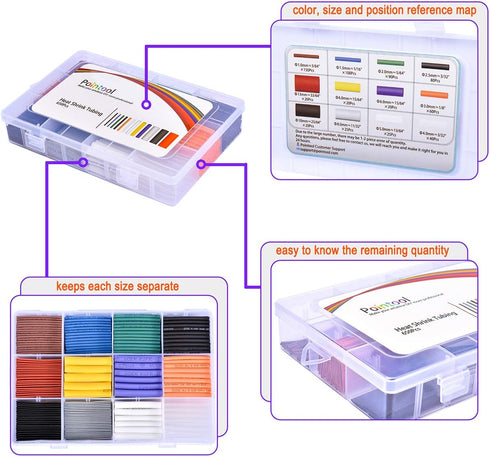 Heat Shrink Tubing Kit - Assorted Electrical Insulation Tubing for Wires, 650Pcs (Shrink Ratio 2:1)