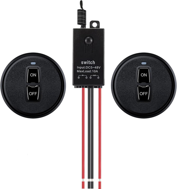 Meskliu 12V Wireless Mini Remote Control Switch, DC 12V/24V/48V/10A Relay with 328FT Long