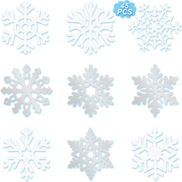Zonon 45 Pieces Snowflake Cutouts - Winter Christmas Paper Decorations with Glue Point Dot for Home Class Office Decor