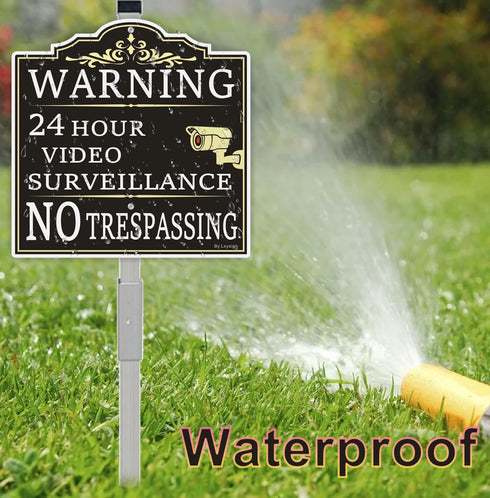 (2Pack) 36" 12 12 Inches 40Mil Large Video Surveillance Sign, No Trespassing Warning Sign, With Long Stake x Thick