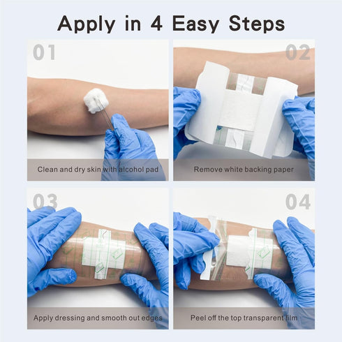 50-Pack (4x6) Waterproof Transparent Film Dressing with Absorbent Pad Sterile Adhesive Bandages Post-Surgical Wound