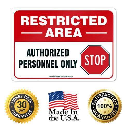 Restricted Area Authorized Personnel Only Stop Sign, 10x7 Inches, 4 Mil Vinyl Decal Stickers, 2 Pack, Made in USA