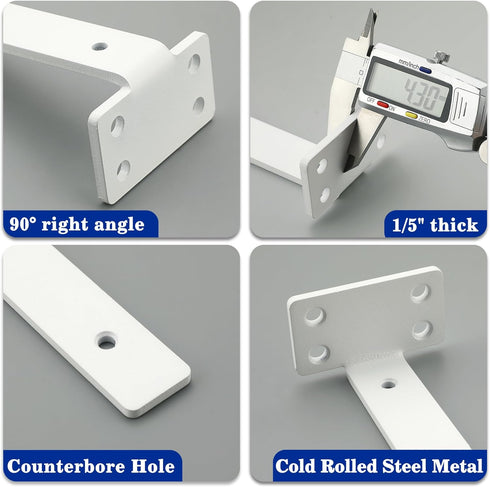 4 8'' 1/5" Inch Alise Floating Shelf Brackets White, Pcs L Brackets for Shelves, Hidden Invisible Shelf Brackets, Thick