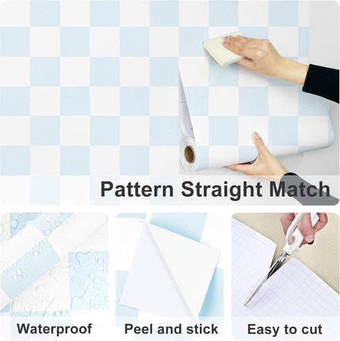 17.5"x314" Countertops Blue and White Checkered Wallpaper Pee SND Stick Self Adhesive Plaid Contact Paper Gingham