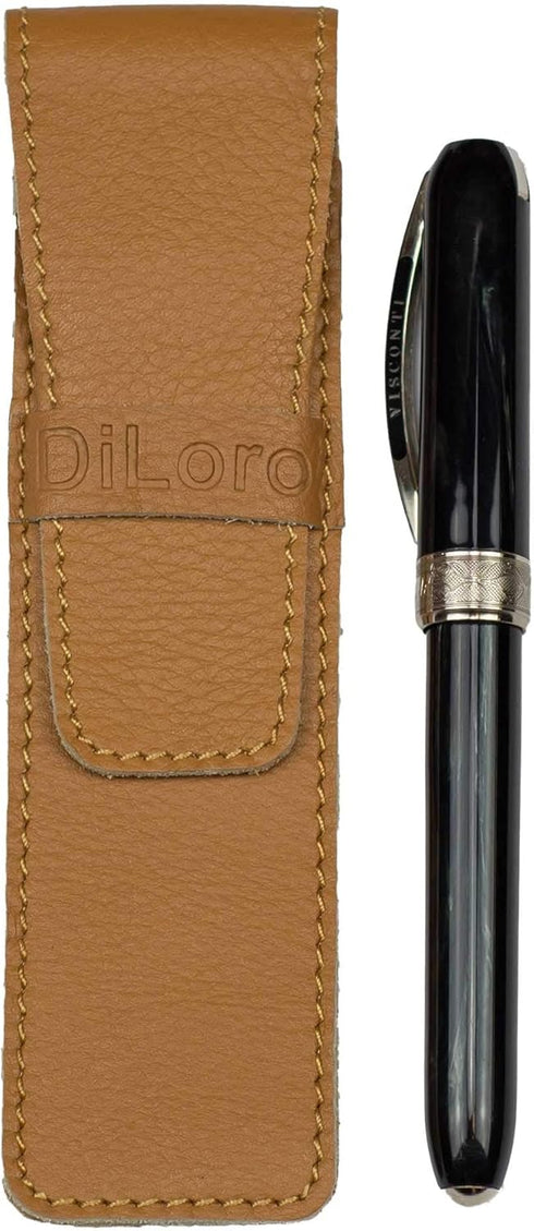 Single Pen Case Holder Sleeve, Thick Buffalo Full Grain Leather (Buffalo Light Tan)