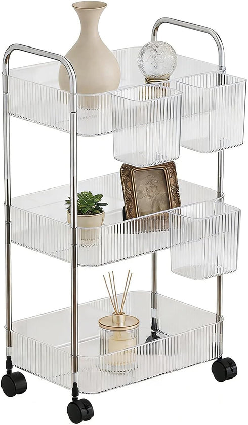 Generic Rolling Carts with Wheels,Acrylic Multi-Layer Snack Trolley,Cart with Wheels - for Office Home Kitchen Makeup