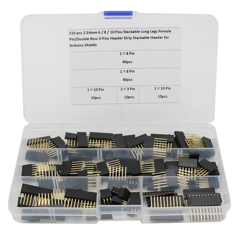2.54mm Stackable Shield Header Zovfam - 110 Pcs 6/8/10 Pins and Double Row 3 Pins for Arduino