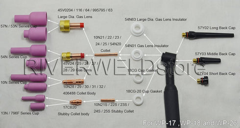 RIVERWELD 18pcs TIG Collet Bodies 10N30 10N31 10N32 10N28 Assorted Size Fit QQ300 PTA DB SR WP 17 18 26